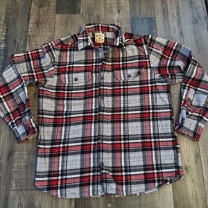 Red Head Flannel Shirt Tartan Plaid Heavyweight Red White Black Mens LARGE